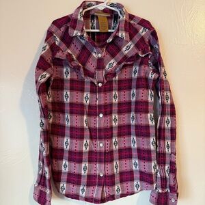 Girl’s Wrangler Plaid Button Down Shirt with Pearl Snaps